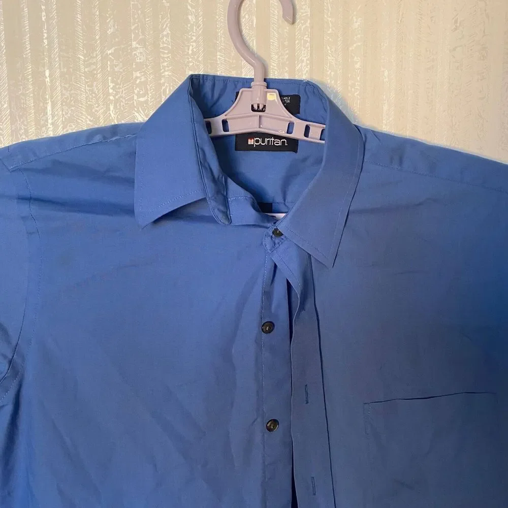 Puritan Dress Shirts Men's Size M Blue Button‎ Down Long Sleeve Collared
